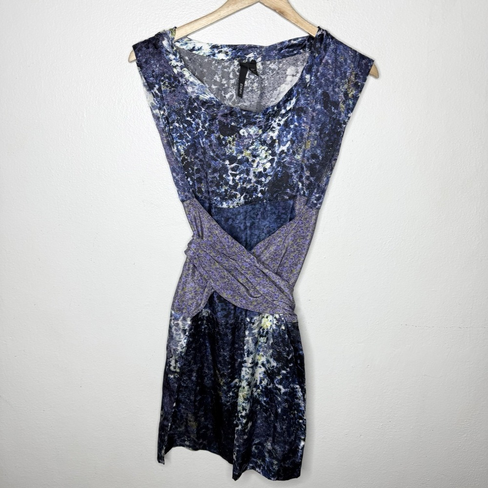 Edun Silk Blue Purple Dress Sash Wrap Artsy Art To Wear Abstract Women's Small